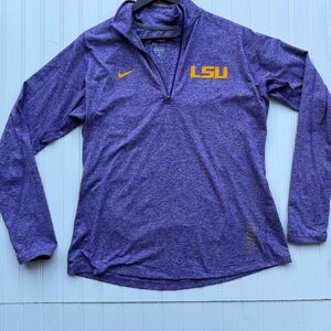Nike Dri-Fit Women's M LSU Tigers Purple 1/2 Zip L/S Thumbhole Running Shirt EUC